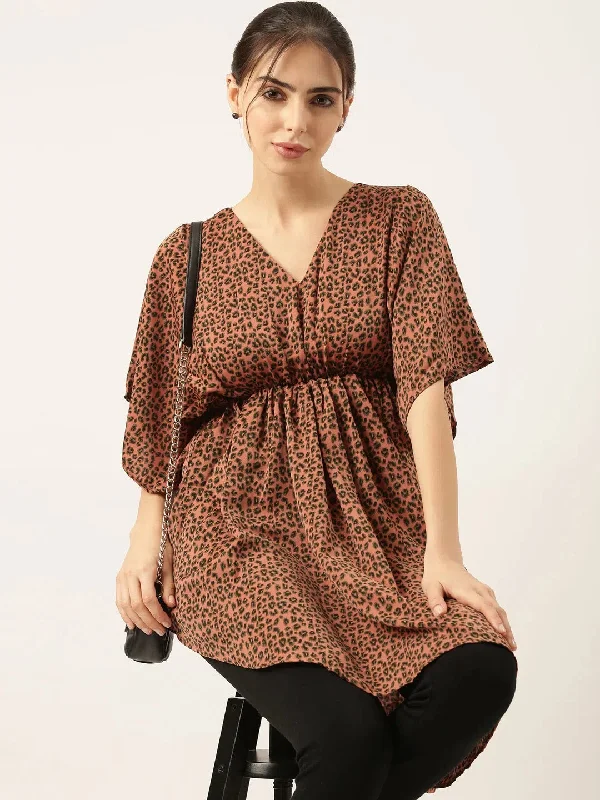 Premium Style Offers Women's Rust Abstract Empire Top-AE-9933-Rust