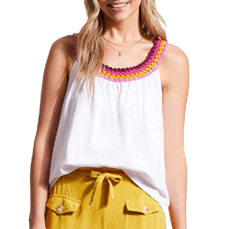 Chic & Modern Sales Tribal Crochet Neckline Flowy Top - White