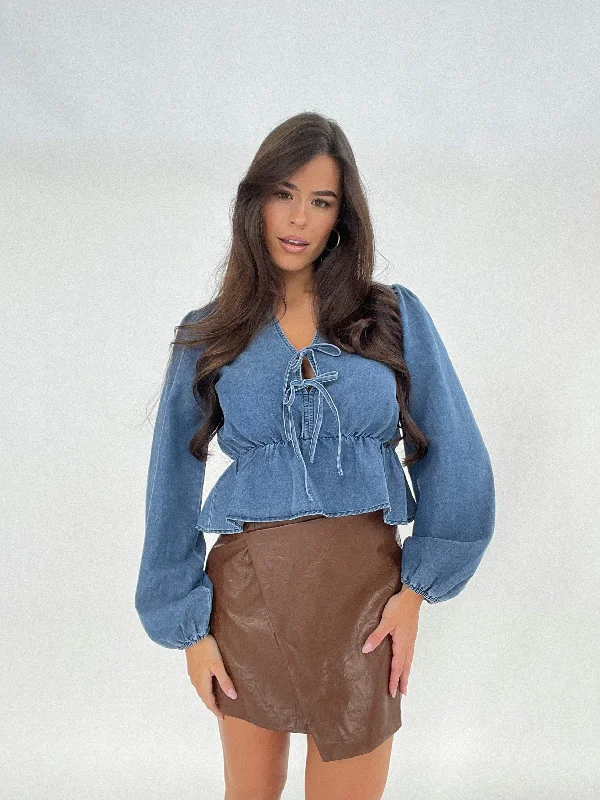 Don't Miss Out Denim Drop Waist Tie Top