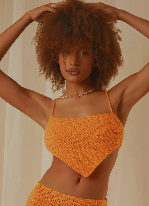 Savings That Make A Statement Cancun Crochet Halter Top - Tangerine