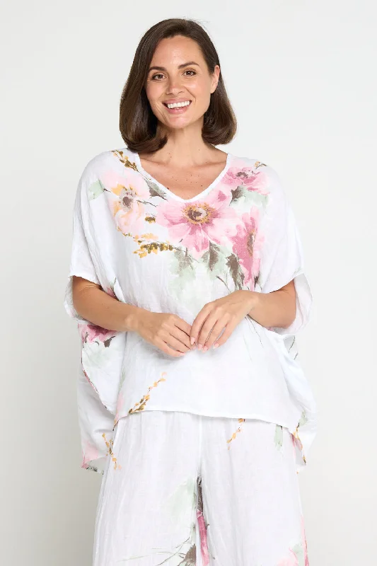 Sunday Shopping Spree – Grab The Best Deals Anette Linen Top - White/Peony