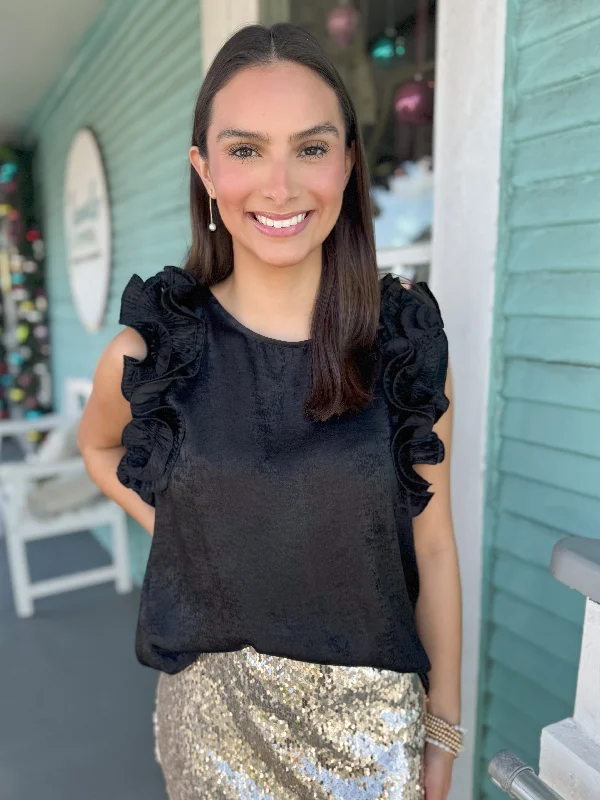 Modern Fashion Sale The Gretchen Ruffle Top-Black