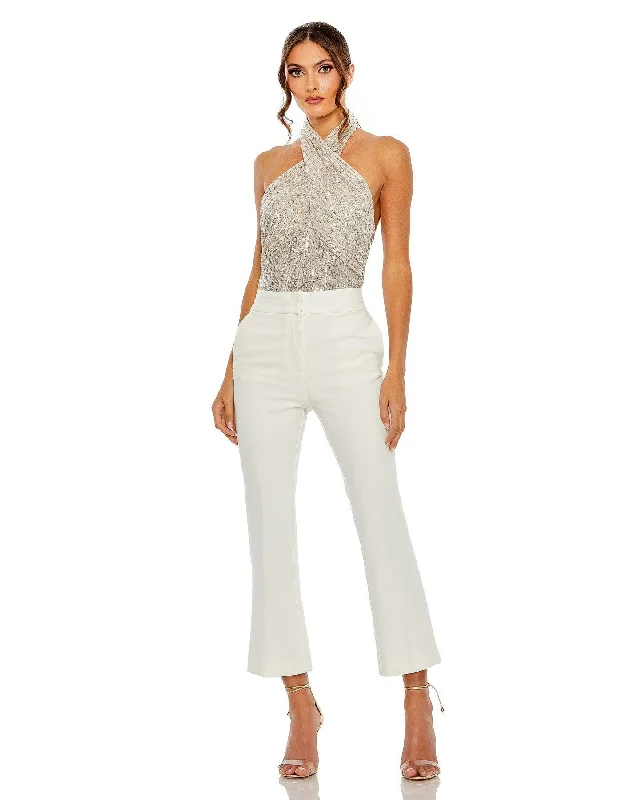 Urban Fashion Mac Duggal R26830 Formal Halter Neckline Sequined Top