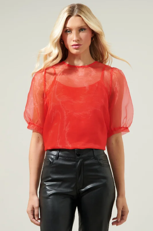 Huge Price Cuts On Your Must-Haves Sabrina Organza Bow Puff Sleeve Top