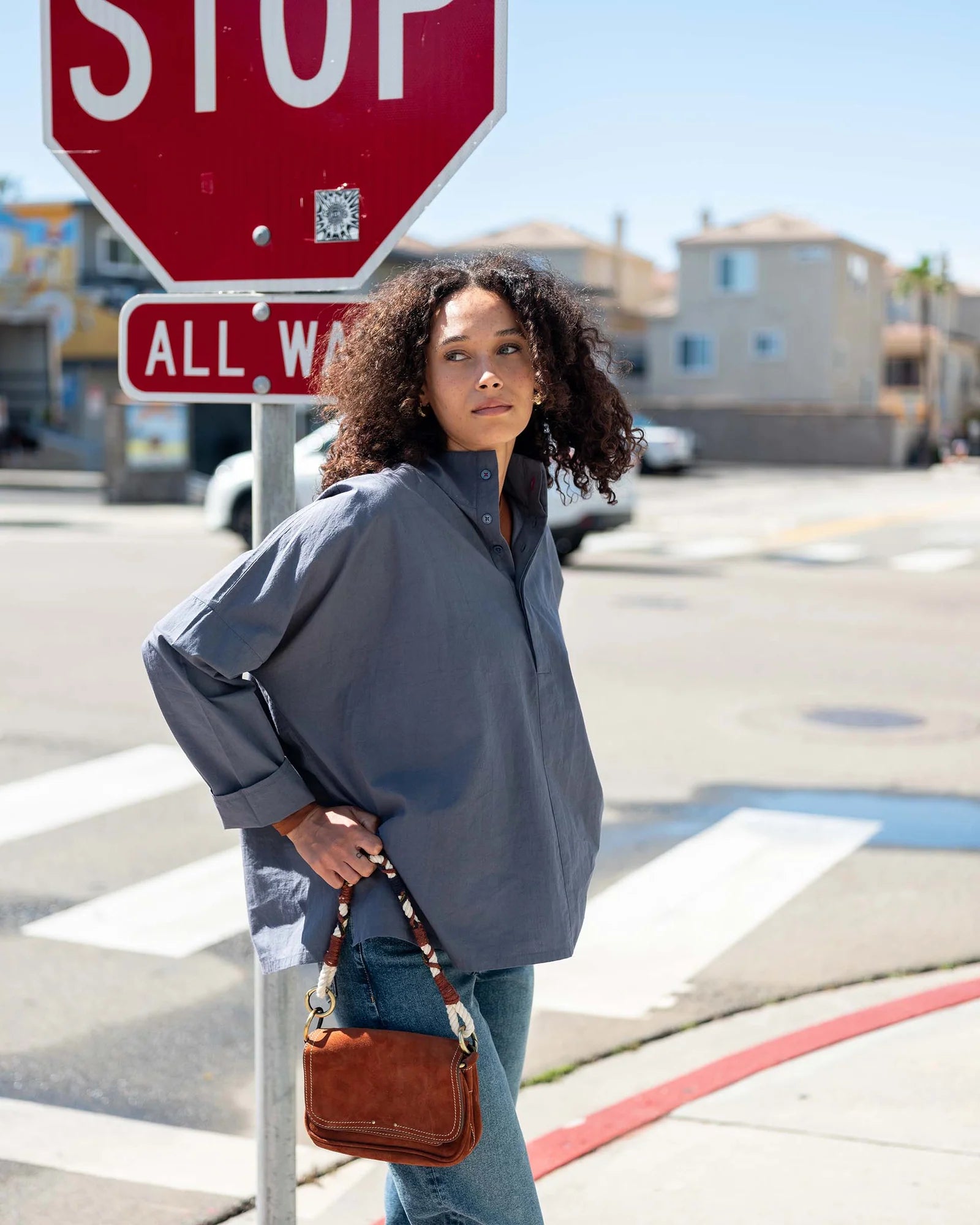 Discounted Prices, Elevated Looks Emerson Top in Soft Blue