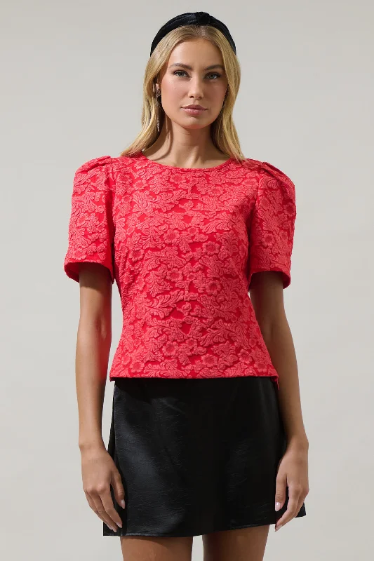 Holiday Glam Zarah Jacquard Judie Puff Sleeve Top