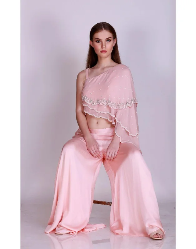 Get Ready To Save Like Never Before Label Nayna Kapoor's Rent Pearl Embroidered One Shoulder Layered Crop Top With Palazzo Get Ready To Save Like Never Before Label Nayna Kapoor's Rent Pearl Embroidered One Shoulder Layered Crop Top With Palazzo