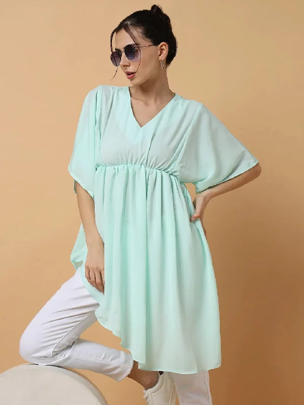 Massive Selection Sale Women's Sea Green Solid Fit and Flare Top-AE-15771-Seagreen