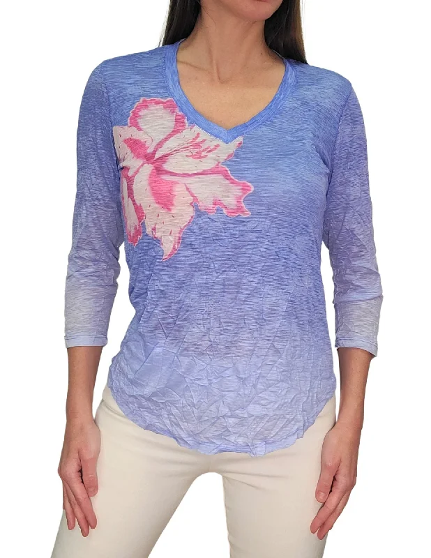 Day-To-Night Styles David Cline 3/4 Sleeve V-Neck Top with Stones - Lilac