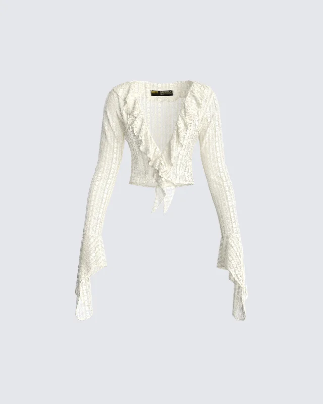 The Good Stuff Maeve Ivory Lace Ruffle Top