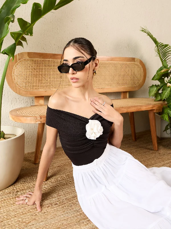 Urban Fashion Off-Shoulder Rose Top