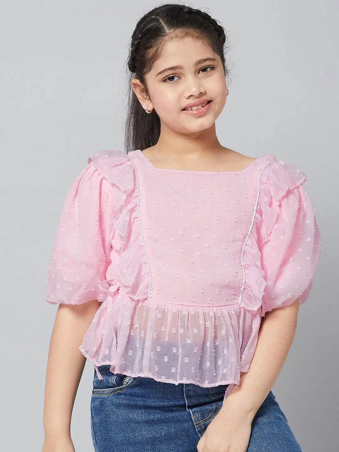 New Styles Just In Girl's Dramatic Solid Top Pink