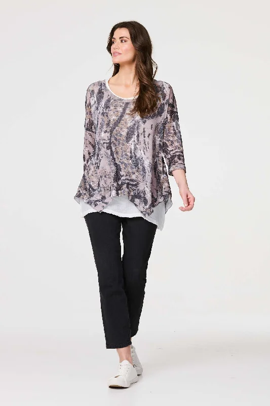 Minimalist Fashion Sale Animal Print Double Layer Relaxed Tunic Top