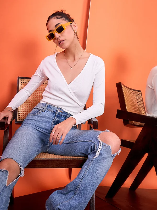 Fashion Forward Stretchable Ribbed Wrap Top