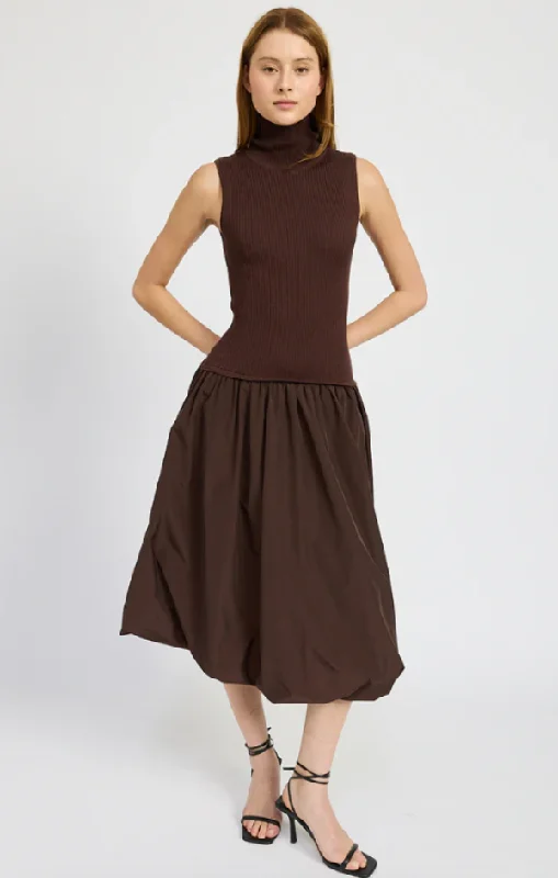 Urban Fashion Mockneck Sweater Top Taffeta Skirt Twofer