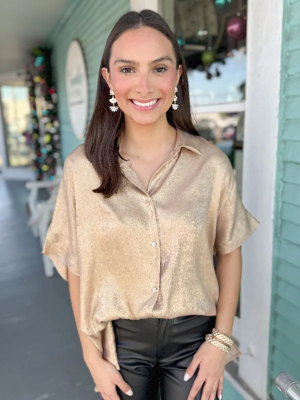 Weekend Style Deals – Limited Availability The Monroe Metallic Collar Top-Gold