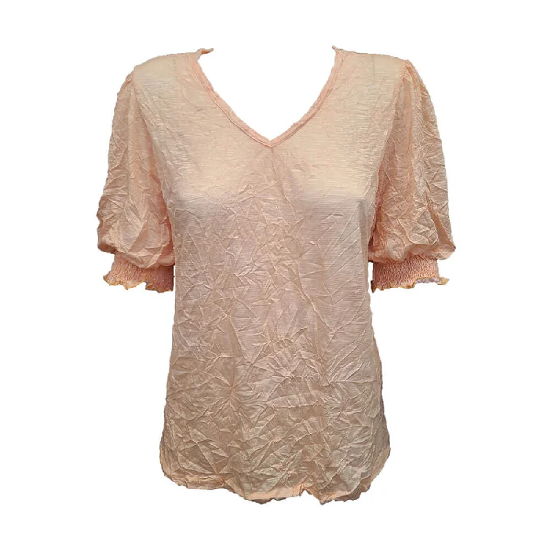 Sophisticated Style Offers David Cline Mariana Shirred Puff Sleeve V-Neck Top - Peach