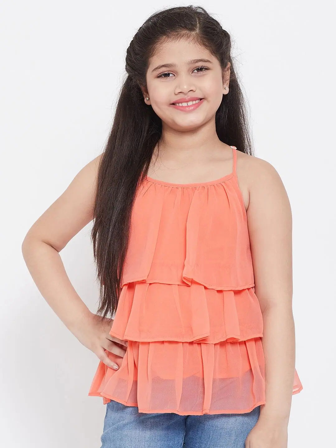 Urban Fashion Girl's Lucky Solid Top Orange