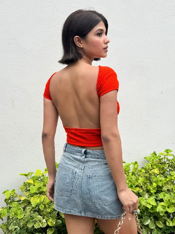Flash Sale, Don't Miss Half Sleeve Ribbed Stretchable Backless Top