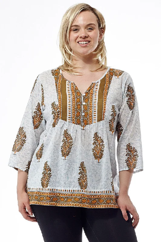 Your Chance To Save Big This Weekend Plus Size Sage Block Print Cotton Tunic Top