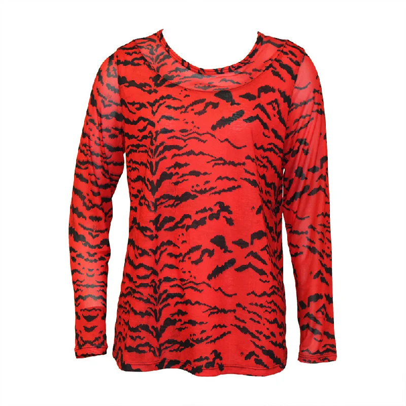 Fashion Forward Femininity David Cline Daphne Mesh Inset Crew Top - Fire