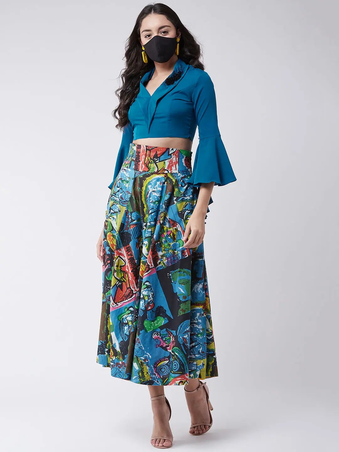 Exclusive Deals For This Week Only Embroidered Crop Top With Picasso Printed Skirt-PKC10090-XS Exclusive Deals For This Week Only Embroidered Crop Top With Picasso Printed Skirt-PKC10090-XS