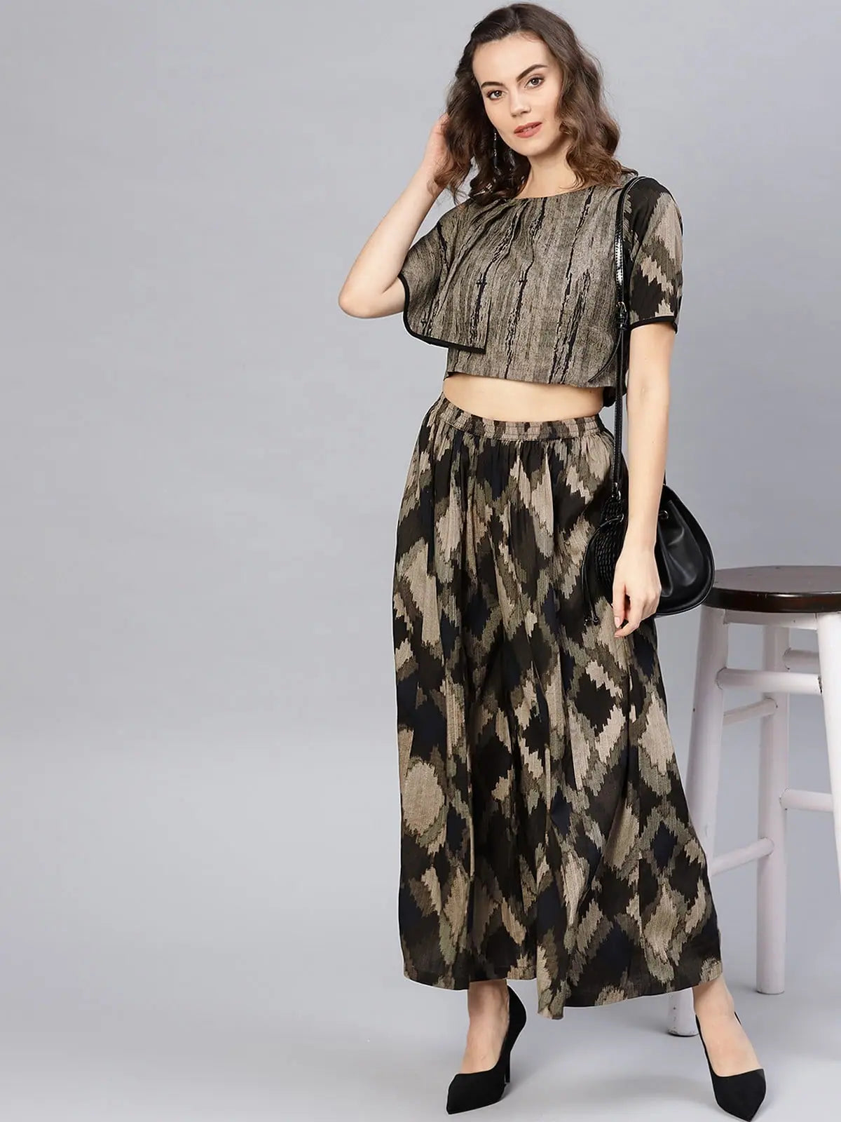 Stylish Deals Block Printed Asymmetric Top With Skirt