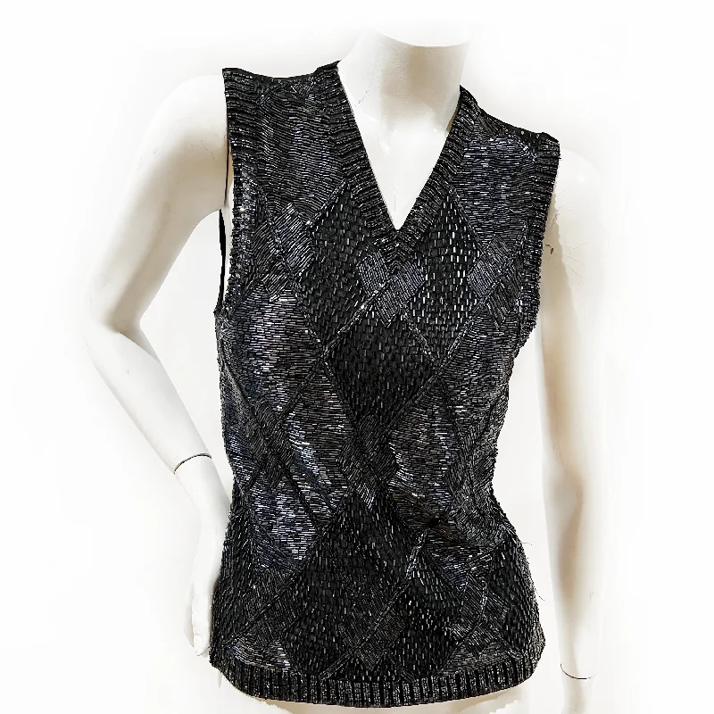 End-Of-Season Clearance Vintage Black Beaded Argyle Top