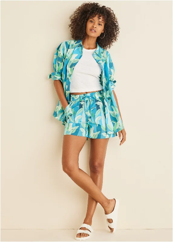 Final Sale Printed Button Down Top - Botanical Beauty