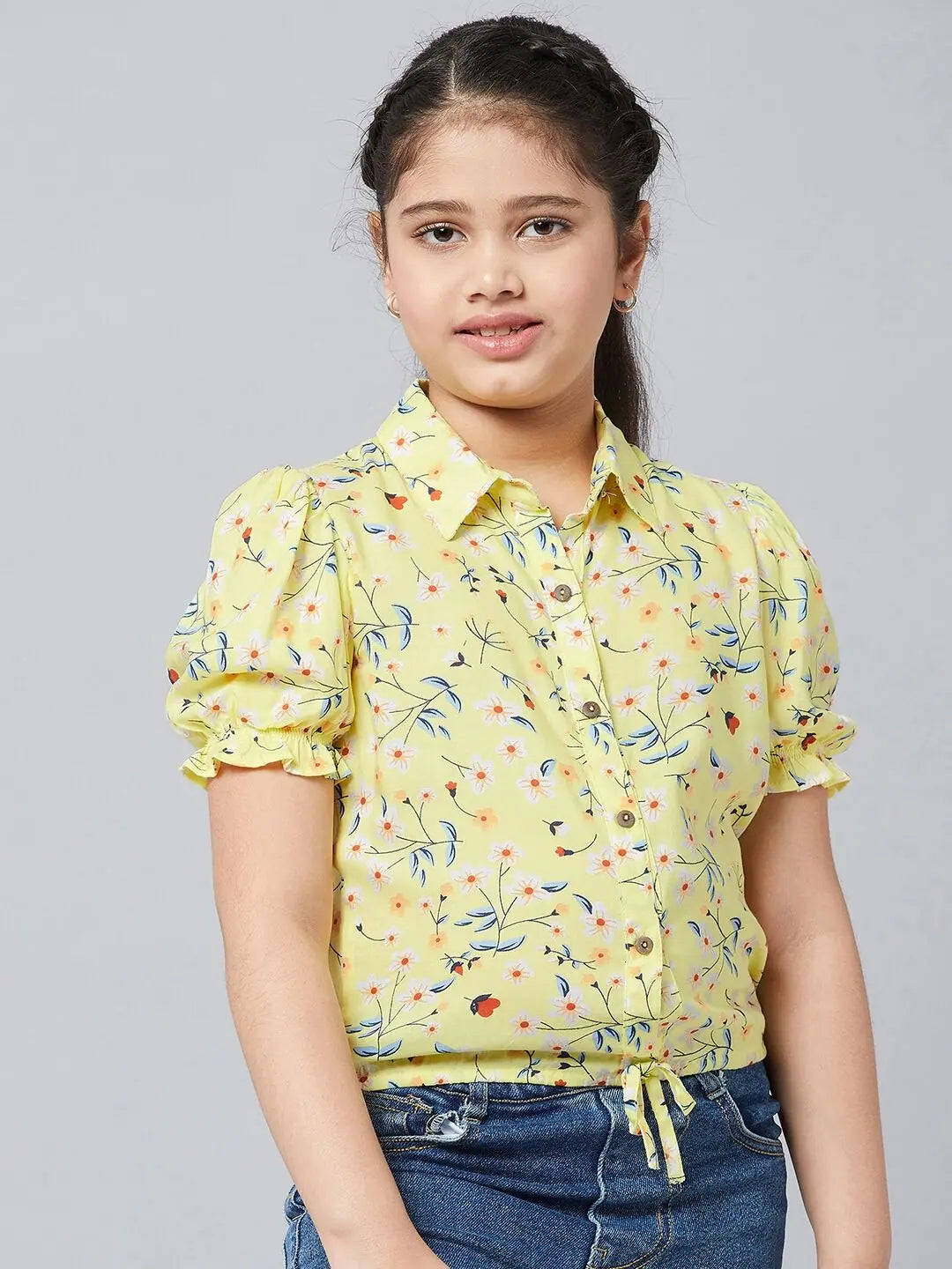Low Price Special Girl's Routine Manner Printed Top Yellow