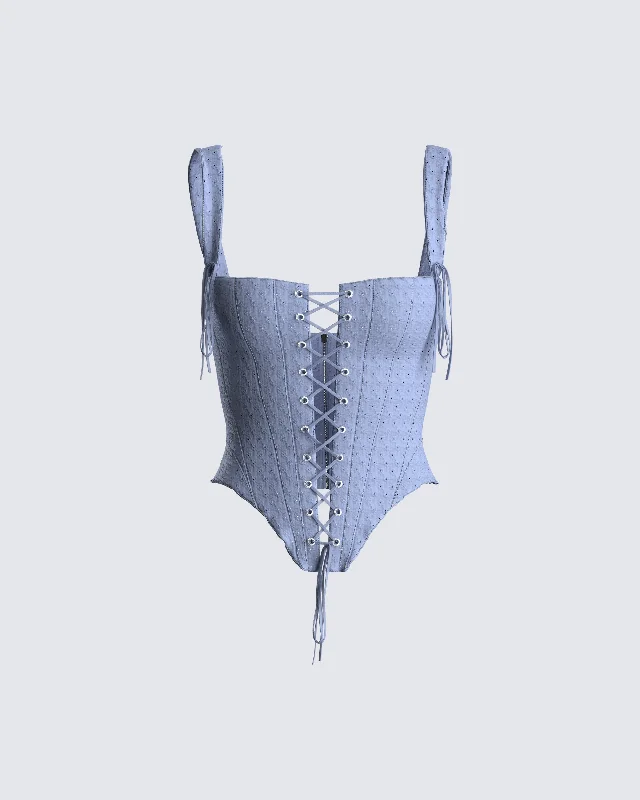 Trend Leading Collection Anilah Baby Blue Eyelet Top