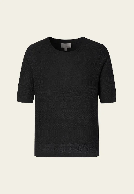 Clearance Sale, All Cheap Black Knit Short Sleeves Crew Neck Top