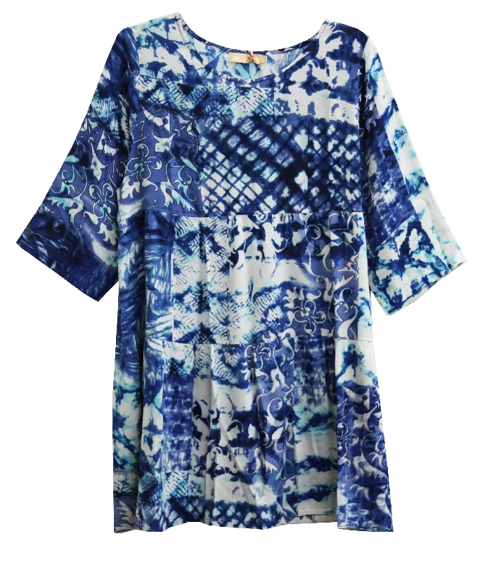 Chic Style, Always In Vogue La Cera Plus Size Tiered Batik Print Swing Top