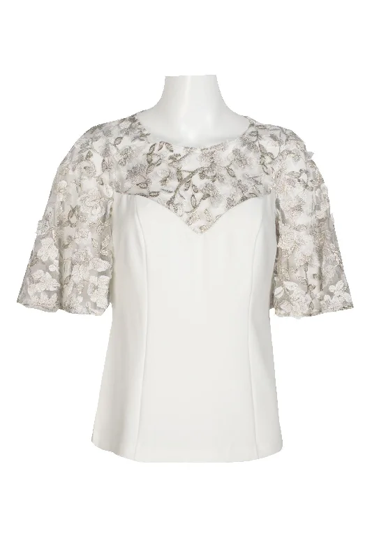Style Breakthroughs Adrianna Papell AP1E209069 Bell Sleeve Formal Illusion Embroidered Crepe Top Style Breakthroughs Adrianna Papell AP1E209069 Bell Sleeve Formal Illusion Embroidered Crepe Top
