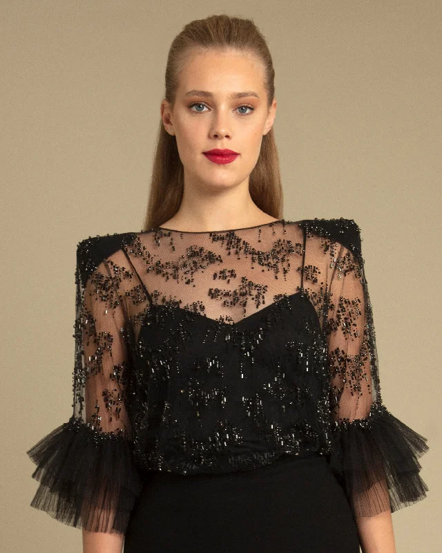Fashion Sale Fully Beaded Ruffled Top
