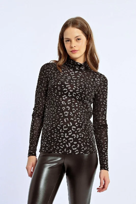 Premium Style Molly Bracken Black Animal Print Shimmer Top