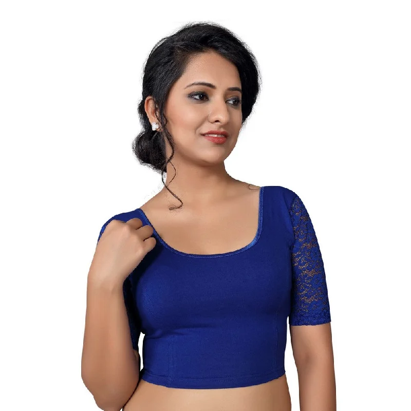Vintage Style Deals Designer Blue Lycra Non-Padded Stretchable With Elbow Length Net Sleeves Saree Blouse Crop Top (A-26-Blue) Vintage Style Deals Designer Blue Lycra Non-Padded Stretchable With Elbow Length Net Sleeves Saree Blouse Crop Top (A-26-Blue)