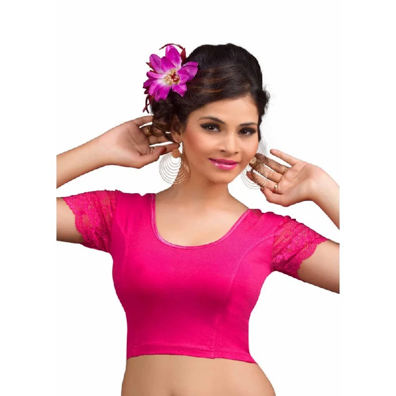 Mega Sales Designer Pink Non-Padded Cotton Lycra Stretchable Netted Short Sleeves Saree Blouse Crop Top (A-15-Pink) Mega Sales Designer Pink Non-Padded Cotton Lycra Stretchable Netted Short Sleeves Saree Blouse Crop Top (A-15-Pink)