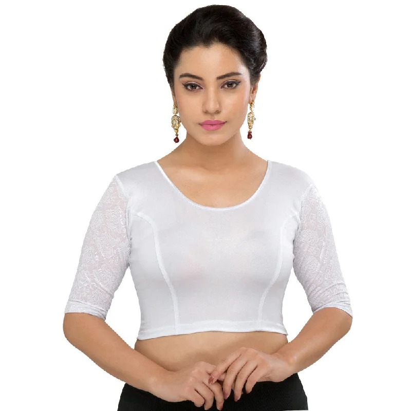 Fashionable Comfort Promotions Designer Silver Shimmer Non-Padded Stretchable Netted Short Sleeves Saree Blouse Crop Top (A-25-Silver) Fashionable Comfort Promotions Designer Silver Shimmer Non-Padded Stretchable Netted Short Sleeves Saree Blouse Crop Top (A-25-Silver)