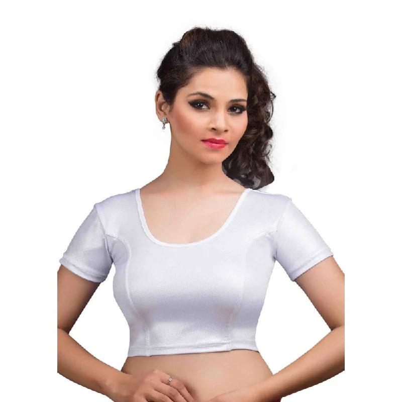 Limited Stock Designer Silver Shimmer Non-Padded Stretchable Short Sleeves Saree Blouse Crop Top (A-17-Silver) Limited Stock Designer Silver Shimmer Non-Padded Stretchable Short Sleeves Saree Blouse Crop Top (A-17-Silver)
