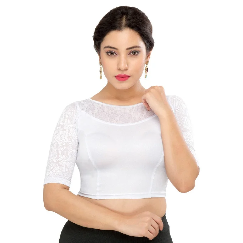 Treat Yourself To Amazing Discounts Designer Silver Non-Padded Stretchable Boat Neckline With Elbow Length Net Sleeves Saree Blouse Crop Top (A-31-Silver) Treat Yourself To Amazing Discounts Designer Silver Non-Padded Stretchable Boat Neckline With Elbow Length Net Sleeves Saree Blouse Crop Top (A-31-Silver)