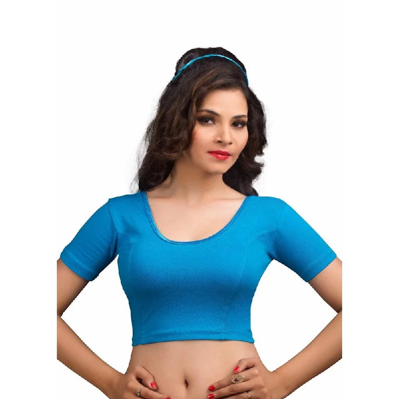 Limited Stock, Big Sale Designer Peacock-Blue Non-Padded Cotton Lycra Stretchable Short Sleeves Saree Blouse Crop Top (A-14-Peacock-Blue) Limited Stock, Big Sale Designer Peacock-Blue Non-Padded Cotton Lycra Stretchable Short Sleeves Saree Blouse Crop Top (A-14-Peacock-Blue)
