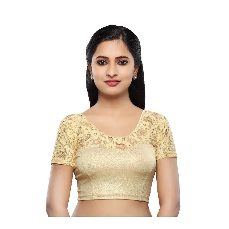 Exclusive Fashion Deals Designer Gold Non-Padded Stretchable Sweetheart Neckline With Short Netted Sleeves Saree Blouse Crop Top (A-23-Gold) Exclusive Fashion Deals Designer Gold Non-Padded Stretchable Sweetheart Neckline With Short Netted Sleeves Saree Blouse Crop Top (A-23-Gold)