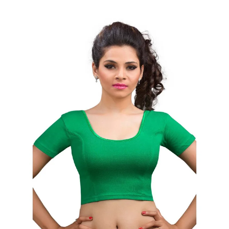 Comfortable Chic Designer Green Non-Padded Cotton Lycra Stretchable Short Sleeves Saree Blouse Crop Top (A-14-Green) Comfortable Chic Designer Green Non-Padded Cotton Lycra Stretchable Short Sleeves Saree Blouse Crop Top (A-14-Green)