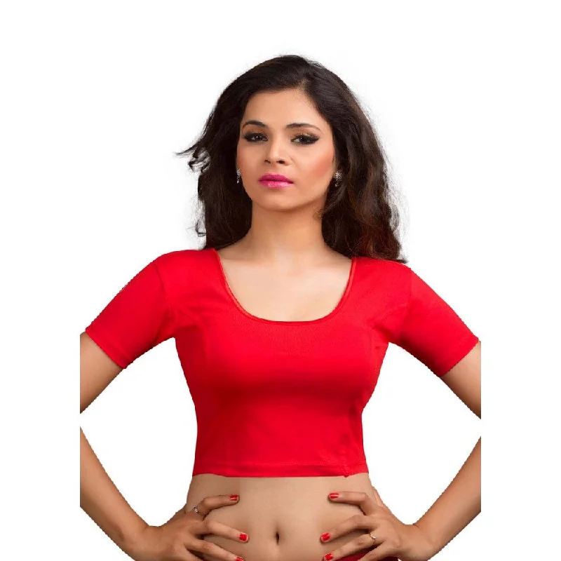 Additional Time-Limited Offers Designer Red Non-Padded Cotton Lycra Stretchable Short Sleeves Saree Blouse Crop Top (A-14-Red) Additional Time-Limited Offers Designer Red Non-Padded Cotton Lycra Stretchable Short Sleeves Saree Blouse Crop Top (A-14-Red)