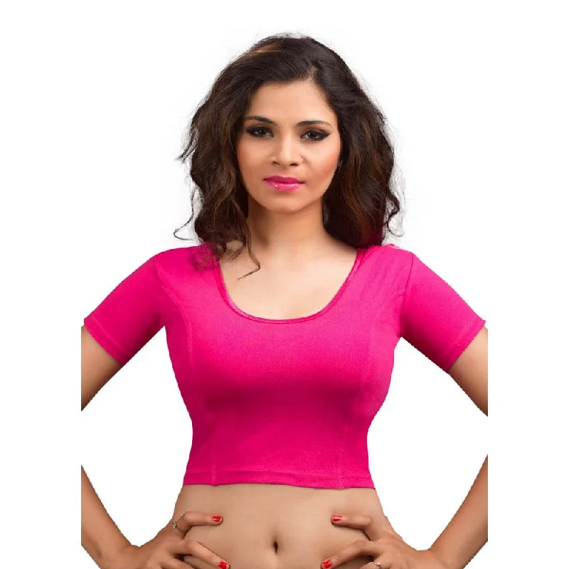 Insane Discount Onslaught Designer Pink Non-Padded Cotton Lycra Stretchable Short Sleeves Saree Blouse Crop Top (A-14-Pink) Insane Discount Onslaught Designer Pink Non-Padded Cotton Lycra Stretchable Short Sleeves Saree Blouse Crop Top (A-14-Pink)