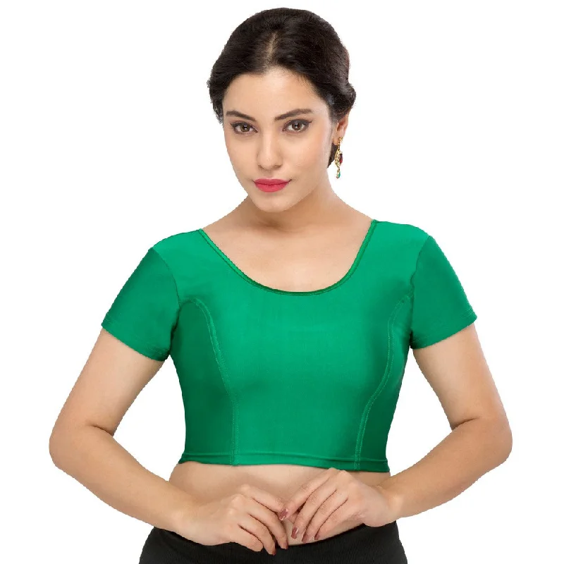 Evening Elegance Designer Green Non-Padded Stretchable Short Sleeves Saree Blouse Crop Top (A-10-Green) Evening Elegance Designer Green Non-Padded Stretchable Short Sleeves Saree Blouse Crop Top (A-10-Green)