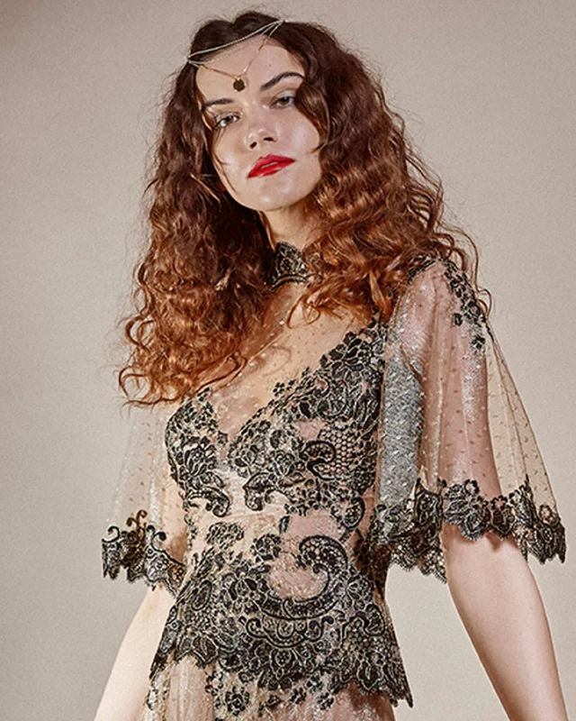 Smart Casual Deals Fully Embroidered Dotted Tulle Top