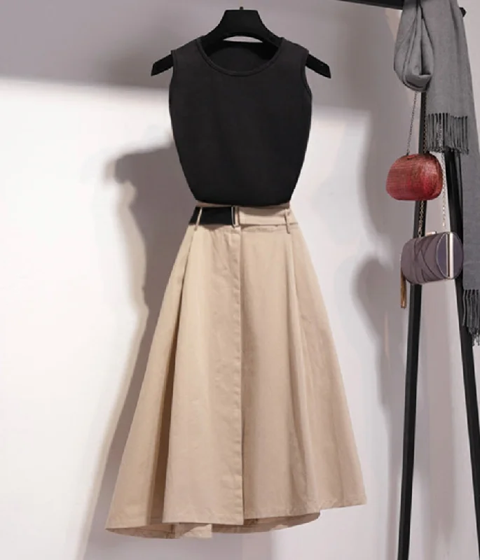 Effortless Style, Endless Impact Stylish black top + black irregular skirt  1275