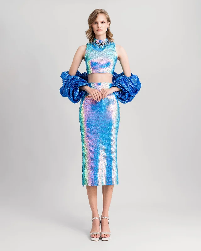 Flash Sale – Shop Before It Ends Beaded Collar Top With Pencil Skirt